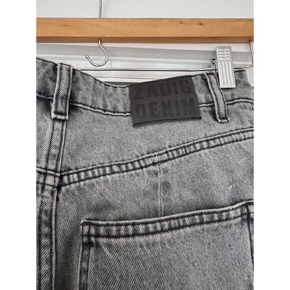 Zadig & Voltaire Womens Black 26 Evy Denim Cut Jeans Wide Leg Baggy Embroidered - Picture 5 of 12